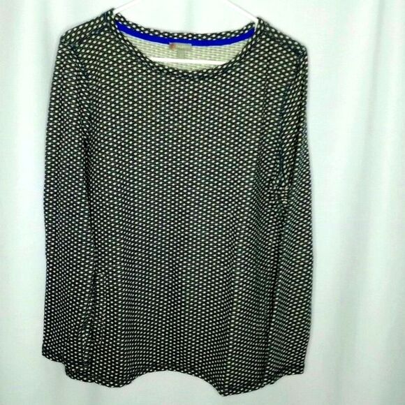 Talbots Loose Fit Tunic Top Long Sleeve Lng Blouse Pockets Polka Dots Cotton Lrg - Picture 1 of 5